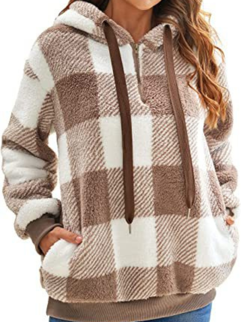 NICOLE CHECK FLEECE HOODIE