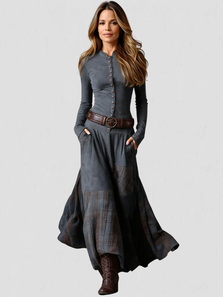 NORA BUTTON-FRONT MAXI DRESS