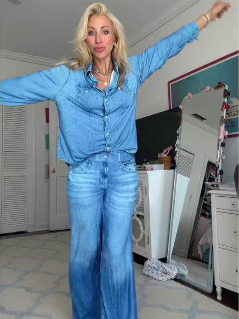 MAEVE DENIM-STYLE PAJAMA SET