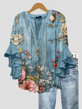 HAISLEY FLORAL RUFFLE SLEEVE BLOUSE