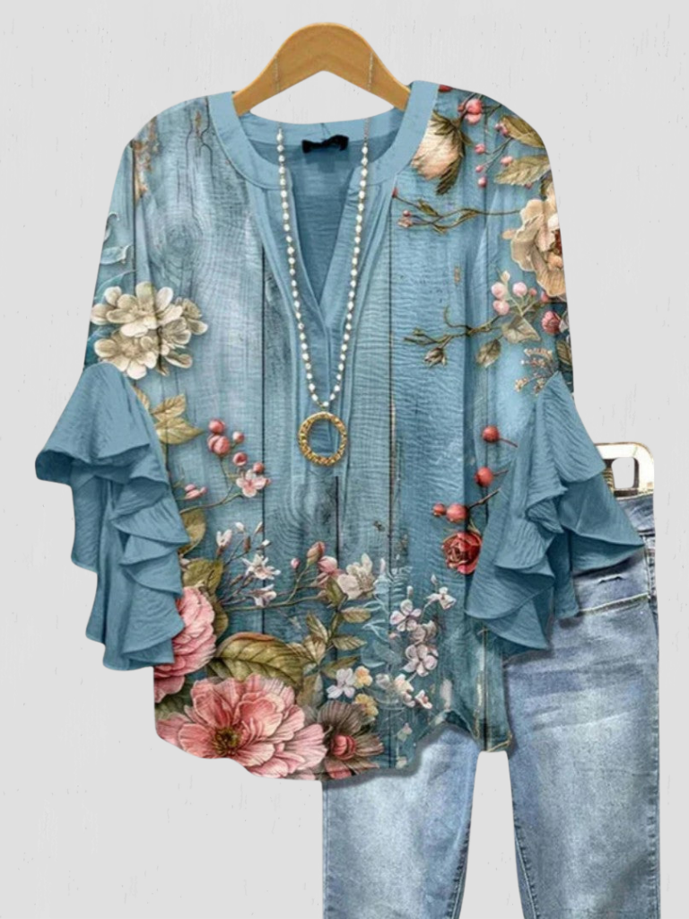 HAISLEY FLORAL RUFFLE SLEEVE BLOUSE