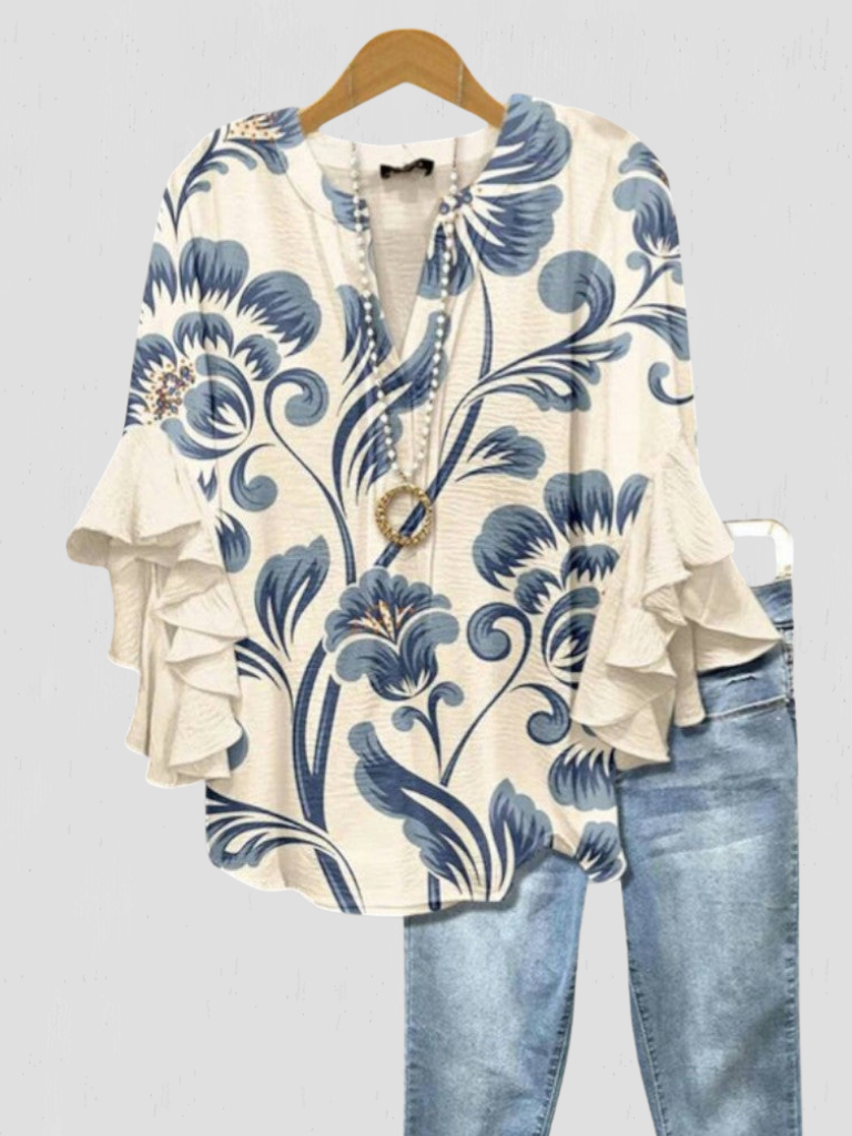 HAISLEY FLORAL RUFFLE SLEEVE BLOUSE