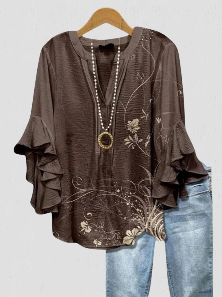 HAISLEY FLORAL RUFFLE SLEEVE BLOUSE