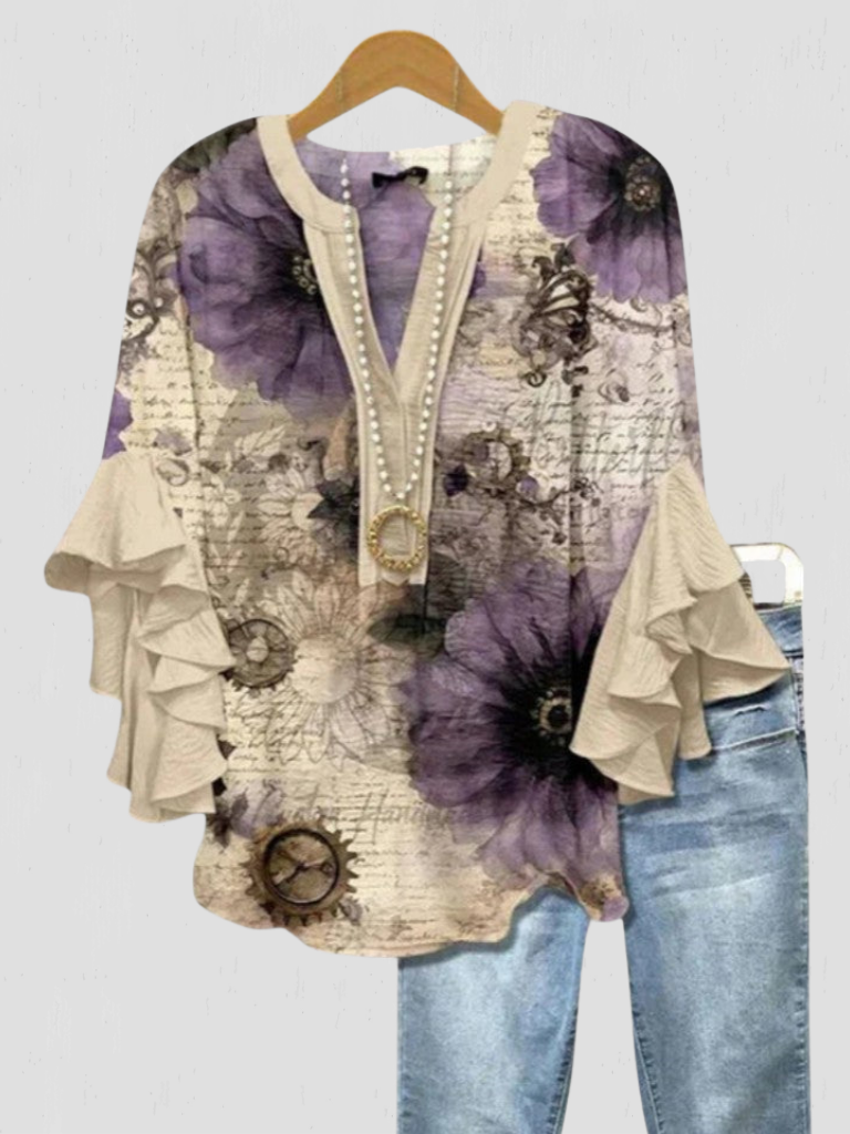 HAISLEY FLORAL RUFFLE SLEEVE BLOUSE