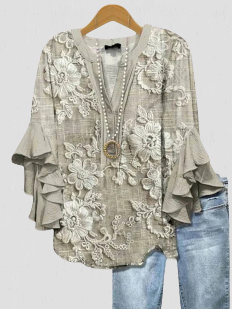HAISLEY FLORAL RUFFLE SLEEVE BLOUSE