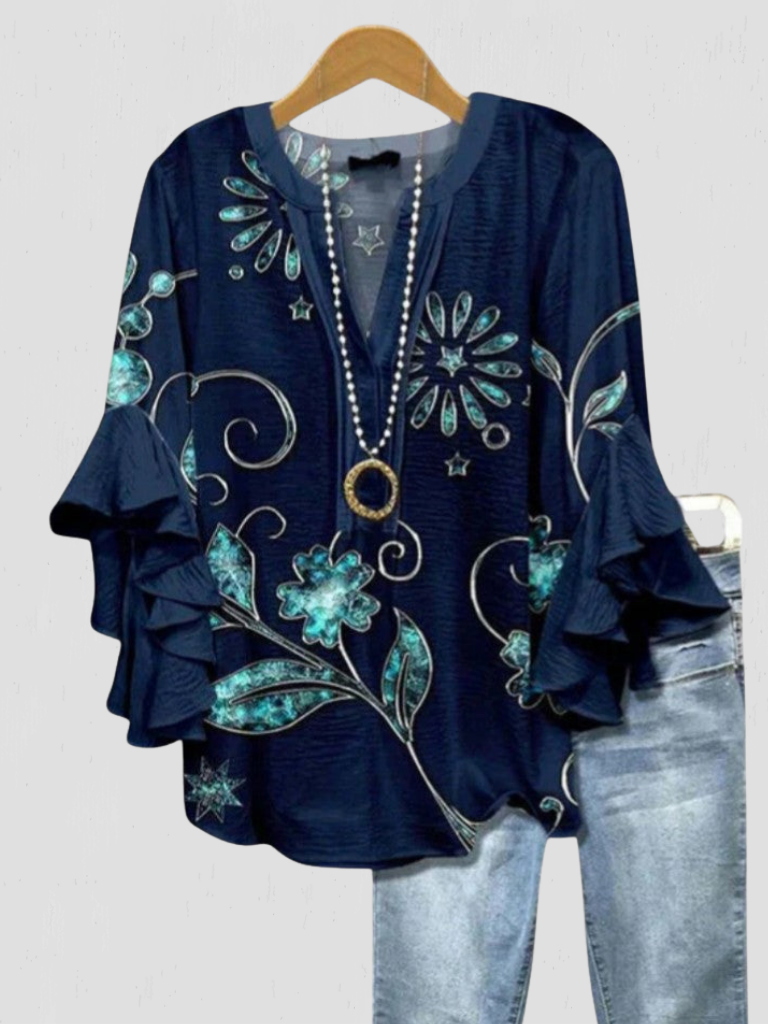 HAISLEY FLORAL RUFFLE SLEEVE BLOUSE