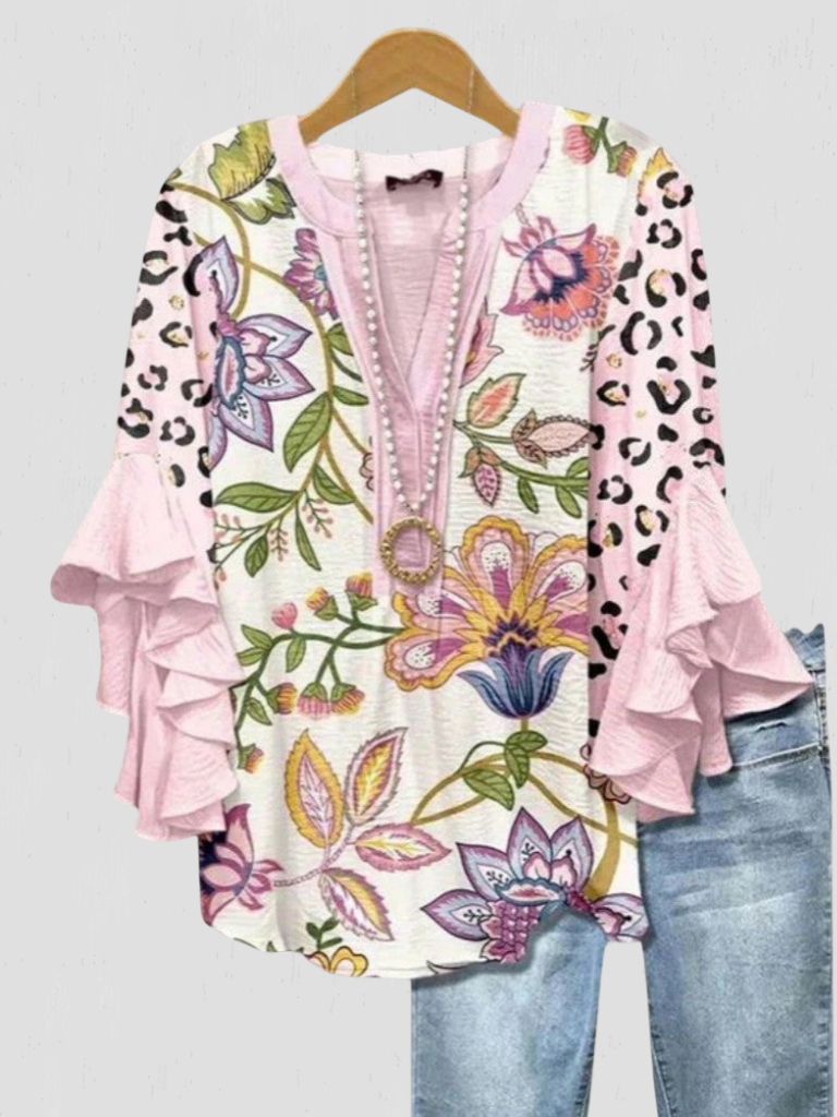 HAISLEY FLORAL RUFFLE SLEEVE BLOUSE