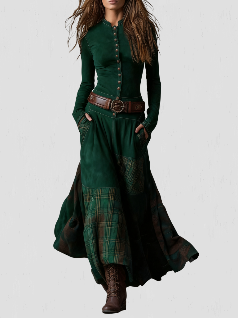 NORA BUTTON-FRONT MAXI DRESS