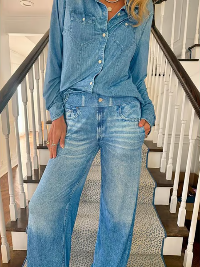 MAEVE DENIM-STYLE PAJAMA SET